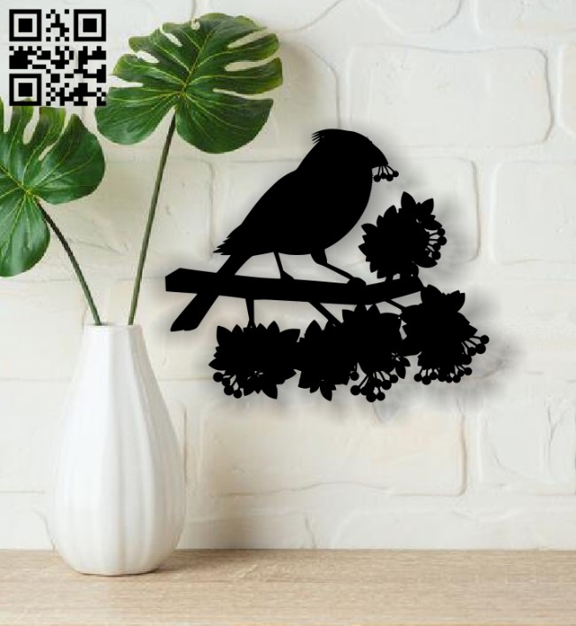Bird with flower E0013673 file cdr and dxf free vector download for cnc cut plasma