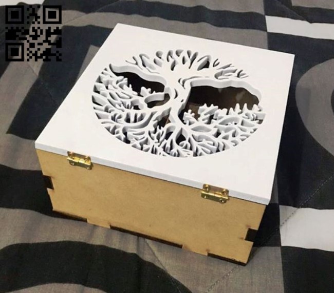 Box with tree E0013546 file cdr and dxf free vector download for laser cut