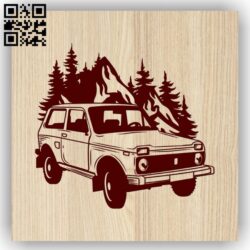 Car and mountain E0013570 file cdr and dxf free vector download for laser engraving machines