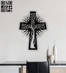 Cross with tree E0013519 file cdr and dxf free vector download for laser cut plasma