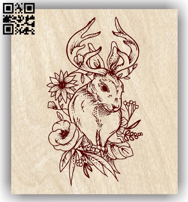 Deer with flower E0013637 file cdr and dxf free vector download for laser engraving machine