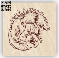 Fox with flower E0013636 file cdr and dxf free vector download for laser engraving machines