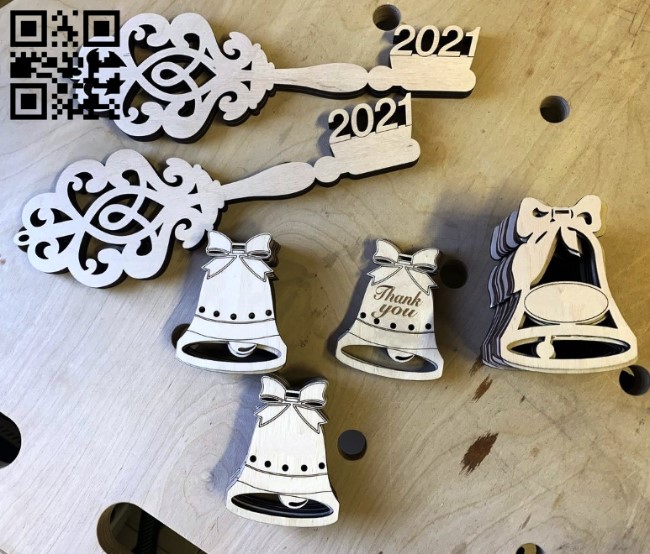 Graduation bell and key E0013629 file cdr and dxf free vector download for laser cut