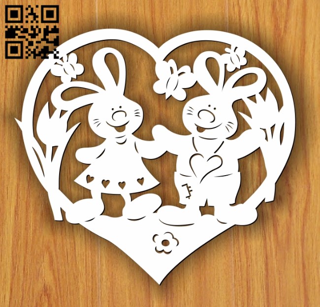 Heart with Rabbit E0013544 file cdr and dxf free vector download for laser cut