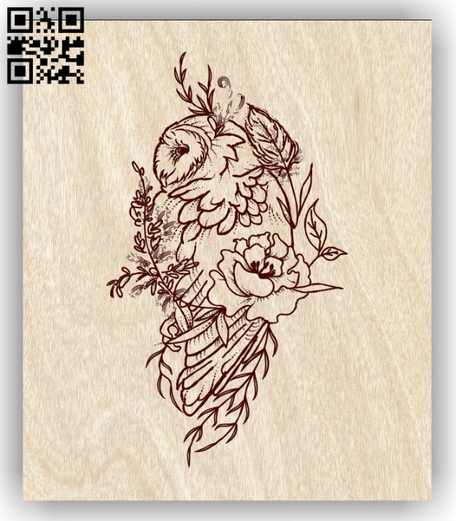 Owl with flower E0013638 file cdr and dxf free vector download for laser engraving machine