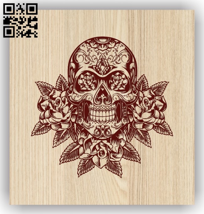 Skull with flower E0013640 file cdr and dxf free vector download for laser engraving machine