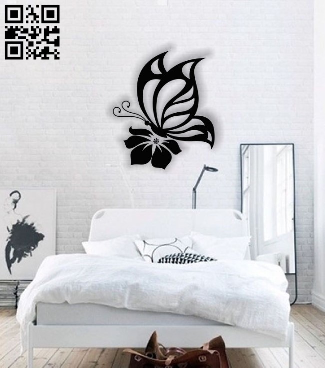 Butterfly with flower wall decor E0013797 file cdr and dxf free vector download for laser cut plasma
