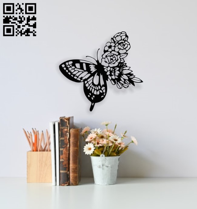 Butterfly with flowers E0014031 file cdr and dxf free vector download for laser cut plasma