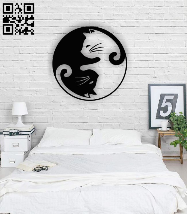 Cat ying yang E0013856 file cdr and dxf free vector download for laser cut plasma