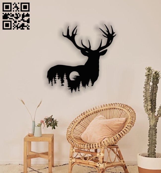 Deer with moon E00137884 file cdr and dxf free vector download for laser cut plasma