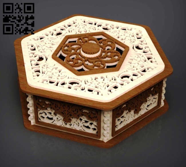 Hexagonal box E0014029 file cdr and dxf free vector download for laser cut