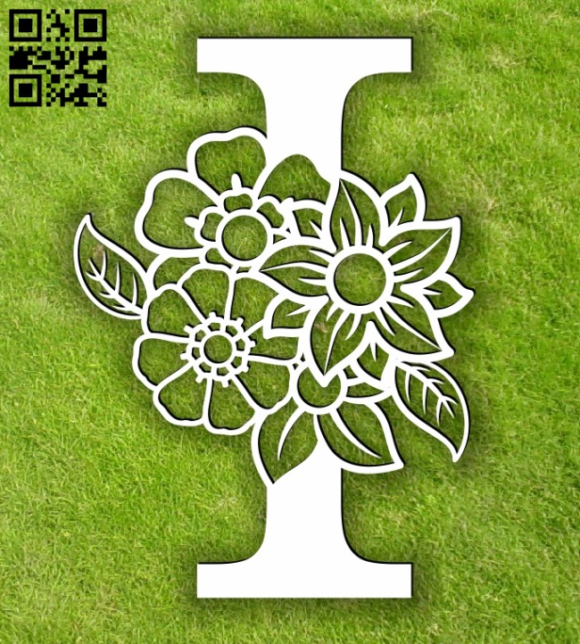 Letter I with flowers E0013900 file cdr and dxf free vector download for laser cut plasma