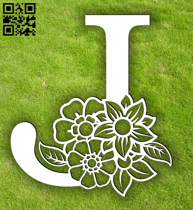Letter J with flowers E0013901 file cdr and dxf free vector download for laser cut plasma