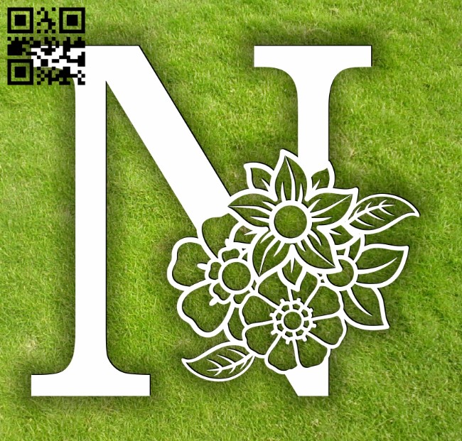 Letter N with flowers E0014070 file cdr and dxf free vector download for laser cut