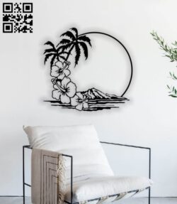 Palm with mountain wall decor E0013924 file cdr and dxf free vector download for laser cut plasma