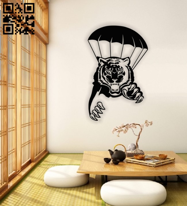 Tiger with parachute E0013912 file cdr and dxf free vector download for laser cut plasma