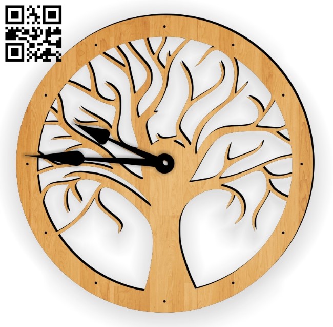 Tree clock E0014027 file cdr and dxf free vector download for laser cut