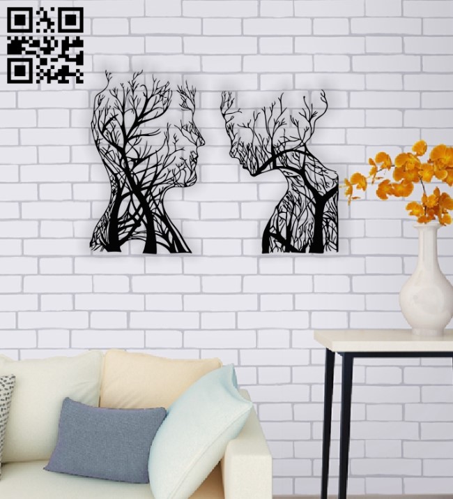 Tree couple face E0014012 file cdr and dxf free vector download for laser cut plasma