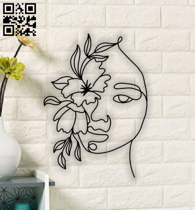 Woman face with flower E0013881 file cdr and dxf free vector download for laser cut