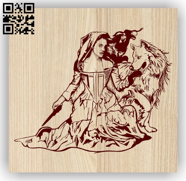 Woman with wolf E0013915 file cdr and dxf free vector download for laser engraving machine