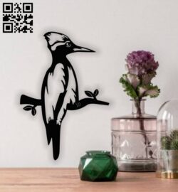 Woodpecker on a tree branch E0013925 file cdr and dxf free vector download for laser cut plasma
