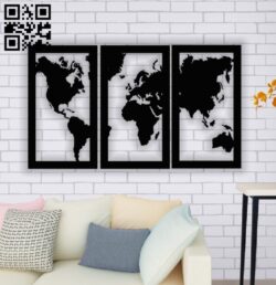 World map wall decor E0013882 file cdr and dxf free vector download for laser cut plasma