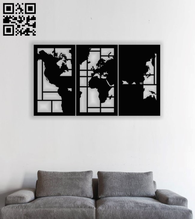 World map wall decor E0013896 file cdr and dxf free vector download for laser cut plasma