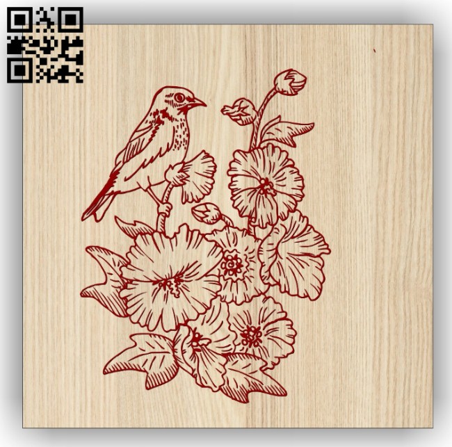 Bird with flowers E0014426 file cdr and dxf free vector download for laser engraving machine