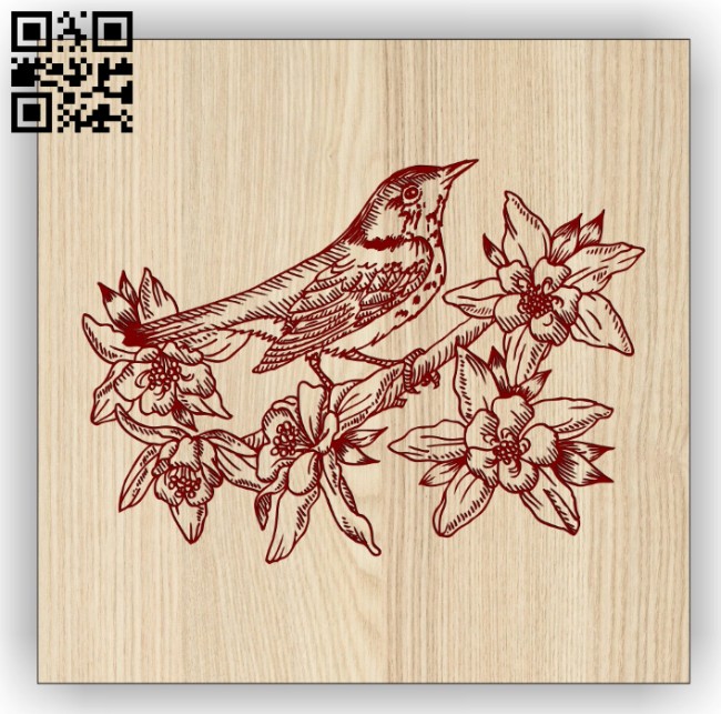 Bird with flowers E0014427 file cdr and dxf free vector download for laser engraving machine