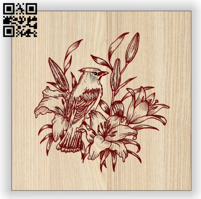 Bird with flowers E0014428 file cdr and dxf free vector download for laser engraving machine