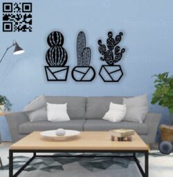 Cactus wall decor E0014322 file cdr and dxf free vector download for laser cut plasma