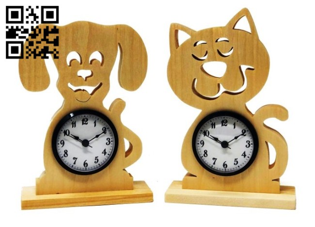 Dog cat clock E00142713 file cdr and dxf free vector download for laser cut