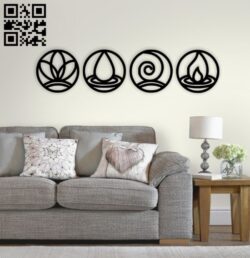 Four elements wall decor E0014449 file cdr and dxf free vector download for laser cut plasma