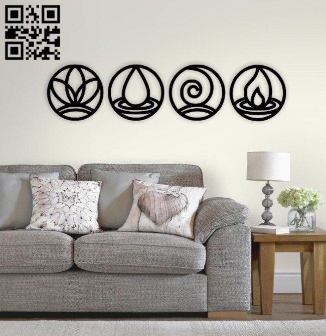 Four elements wall decor E0014449 file cdr and dxf free vector download for laser cut plasma