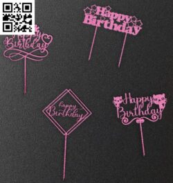 Happy birthday topper E0014359 file cdr and dxf free vector download for laser cut plasma