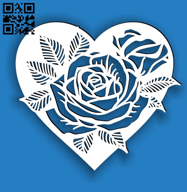Heart frame with rose E0014424 file cdr and dxf free vector download for laser cut plasma
