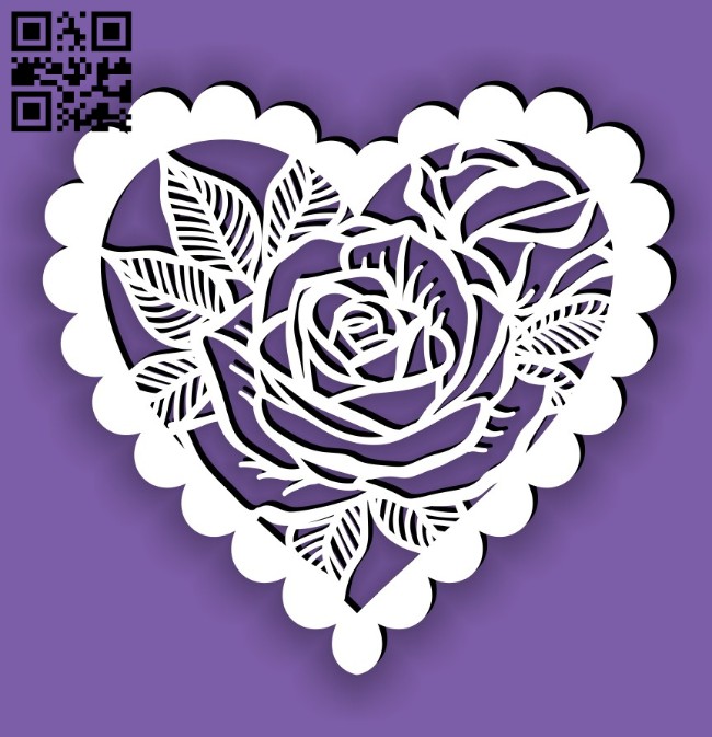 Heart frame with rose E0014425 file cdr and dxf free vector download for laser cut plasma