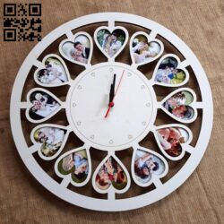 Heart photo frame clock E0014316 file cdr and dxf free vector download for laser cut