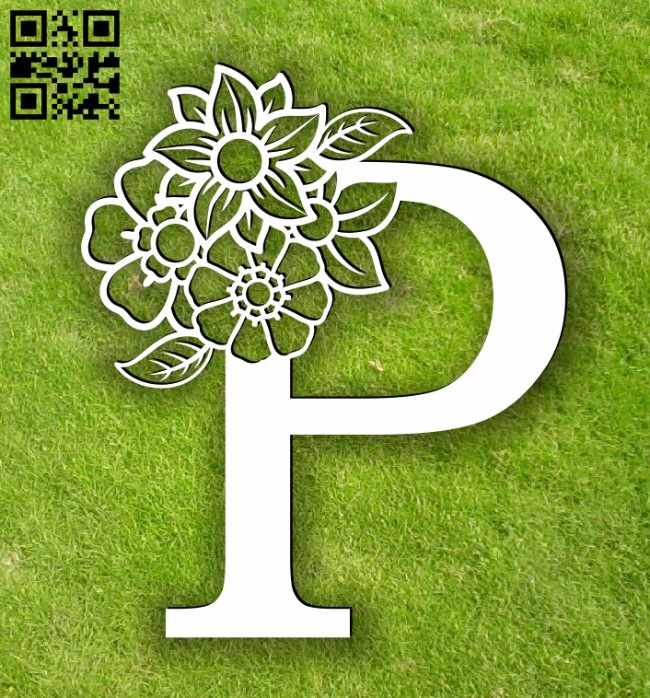Letter P with flowers E0014102 file cdr and dxf free vector download for laser cut