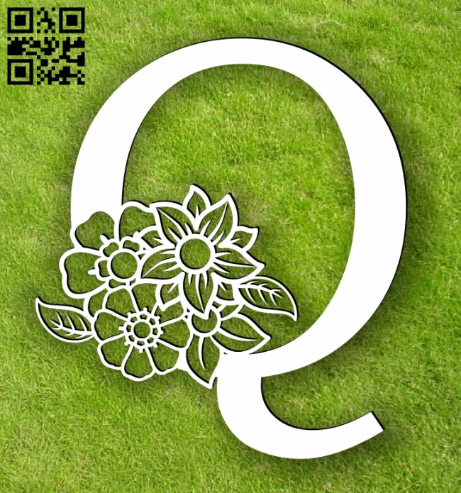Letter Q with flowers E0014103 file cdr and dxf free vector download for laser cut