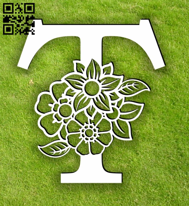Letter T with flowers E0014106 file cdr and dxf free vector download for laser cut