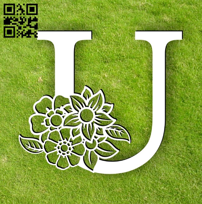 Letter U with flower E0014300 file cdr and dxf free vector download for laser cut plasma