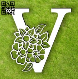 Letter V with flower E0014301 file cdr and dxf free vector download for laser cut