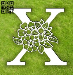 Letter X with flower E0014303 file cdr and dxf free vector download for laser cut