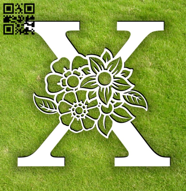Letter X with flower E0014303 file cdr and dxf free vector download for laser cut