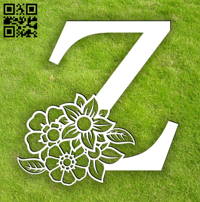 Letter Z with flower E0014305 file cdr and dxf free vector download for laser cut