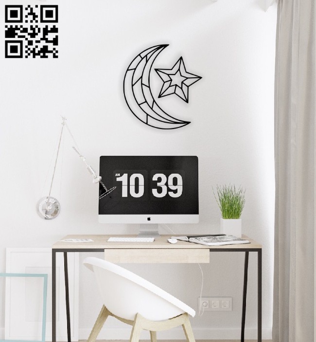 Moon with star wall decor E0014378 file cdr and dxf free vector download for laser cut plasma