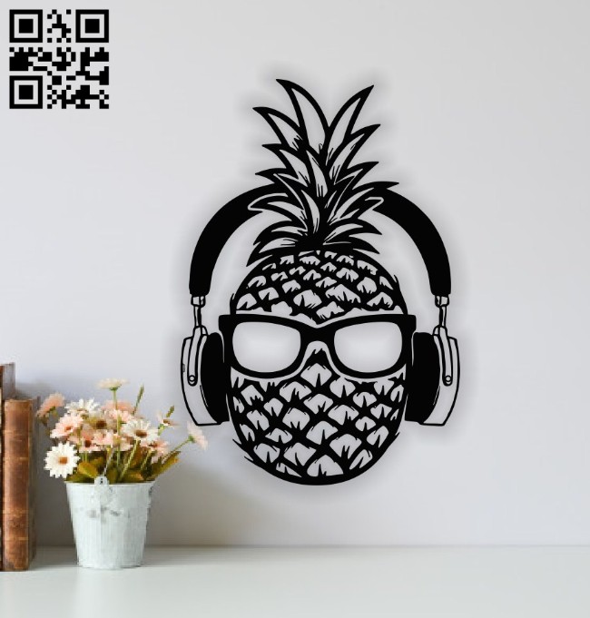 Pineapple wearing headphone wall decor E0014416 file cdr and dxf free vector download for laser cut plasma