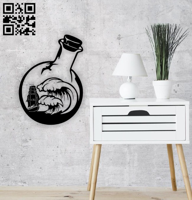 Ship in bottle wall decor E0014402 file cdr and dxf free vector download for laser cut plasma
