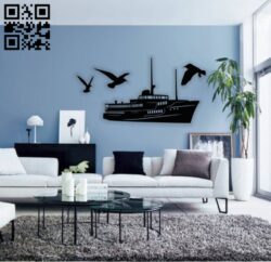 Ship with seagulls E0014319 file cdr and dxf free vector download for laser cut plasma